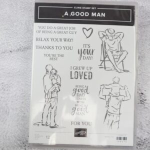 A Good Man Stamp Set case front with sample artwork and sentiments.