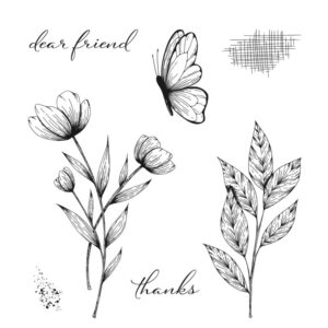 Spotlight on Nature stamp set artwork with flowers, butterfly, leaves, and sentiments