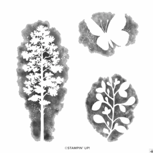 Black-and-white Stampin’ Up! Amazing Silhouettes stamp images featuring tree, butterfly, and leafy branch
