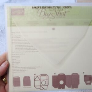 Stampin’ Up! Baker’s Box Thinlits Dies packaging with instructions and box template illustrations