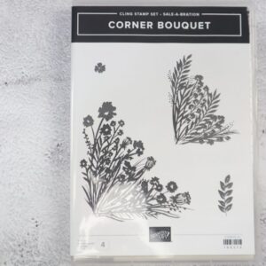 Close-up of Stampin’ Up! Corner Bouquet cling stamps in original case