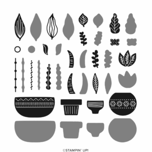 Stampin’ Up! Planted Paradise stamp set design sheet with plant and pot images