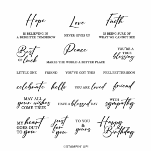 Sentiment designs included in Stampin’ Up! Unbounded Love photopolymer stamp set