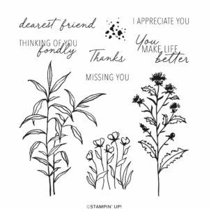 Thoughtful Wishes Cling Stamp Set by Stampin’ Up! with floral images and sentiments