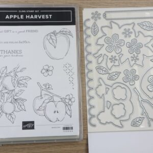 Apple Harvest stamp set shown next to the coordinating Apple Blossoms Dies.