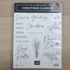 Christmas Classics photopolymer stamp set cover featuring holiday sentiments and images.