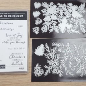 Christmas to Remember stamp set alongside the full Christmas Pinecone Dies collection on magnetic sheets.