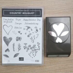 Country Bouquet Stamp Set and coordinating punch displayed side by side on a wooden background.