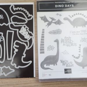 Dino Days stamps and coordinating Dino Dies displayed together.