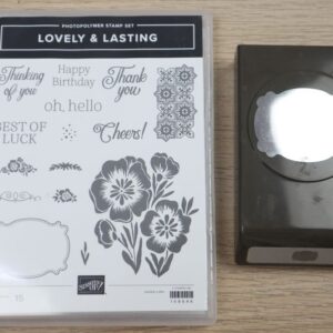 Lovely & Lasting stamp set and coordinating Lasting Label Punch shown together