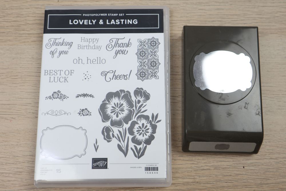 Lovely & Lasting stamp set and coordinating Lasting Label Punch shown together