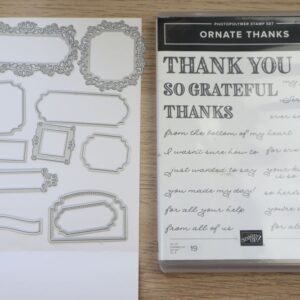 Ornate Thanks stamp set and Ornate Frames Dies shown together as a complete bundle.