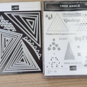 Tree Angle photopolymer stamp set by Stampin’ Up! with Christmas tree images and sentiments