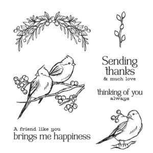 Winterly Tree Tops Stampin’ Up! cling stamp set featuring birds, branches, and sentiments.