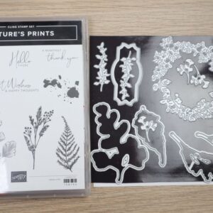 Nature’s Prints Stampin’ Up! bundle featuring cling stamp set and coordinating Natural Prints Dies displayed side by side.