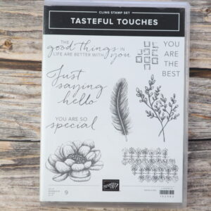 Tasteful Touches cling stamp set case with floral, feather, foliage and sentiment images