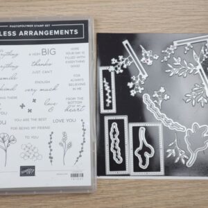 Timeless Arrangements stamp set and coordinating dies displayed together for a full bundle view.