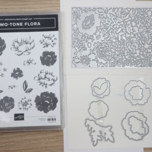 Two-Tone Flora stamp set and coordinating dies displayed together for Stampin’ Up! floral crafting bundle.